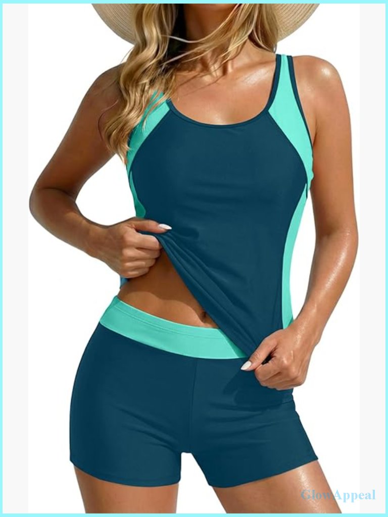 2 Piece Tankini Swimsuit Tummy Control Sporty Bathing Suit With Boy Shorts